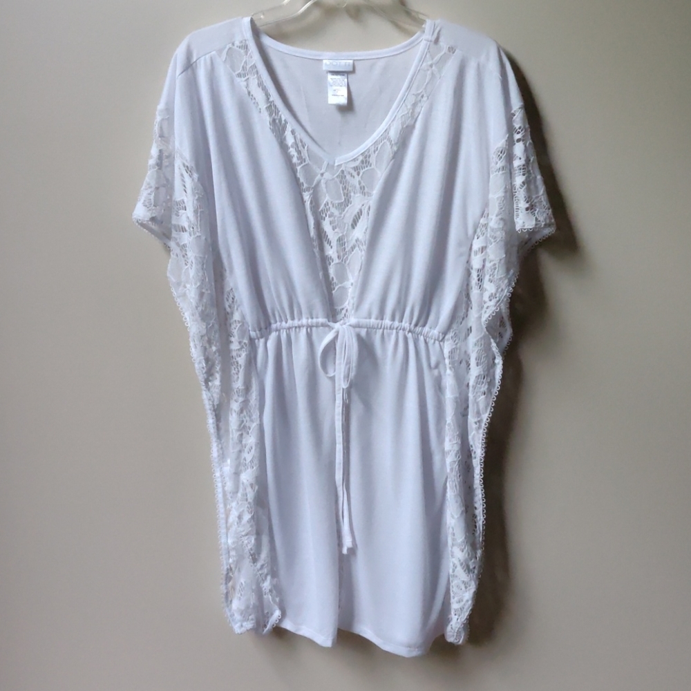 NEW DOTTI Swim Cover-up Caftan Crochet Trim S